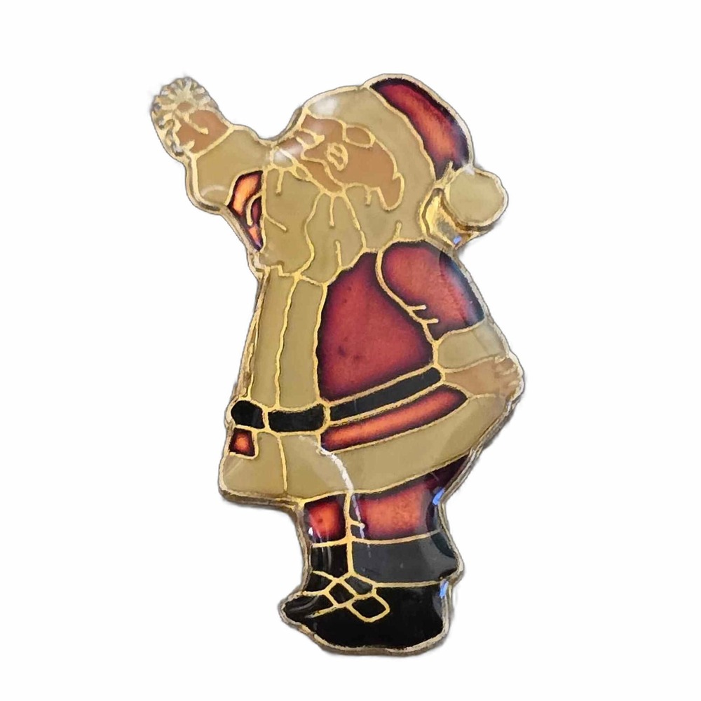 Vintage Santa Claus Stained Glass Look Christmas Lapel Vest Hat Pin J25